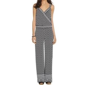 White House Black Market geometric print v-neck jersey pull on wide leg jumpsuit